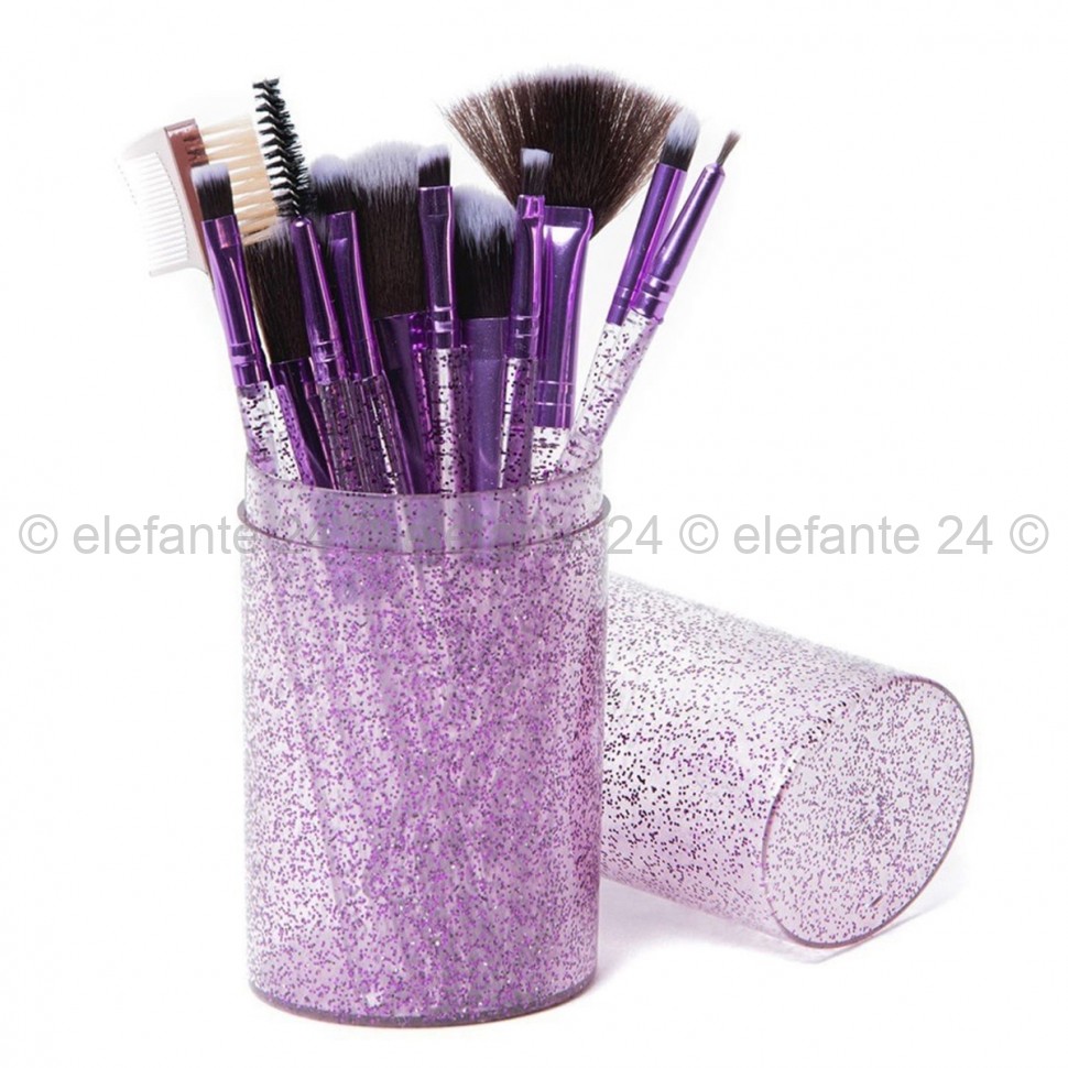 Кисти для макияжа в стакане-тубусе Brush Set Purple, 12 штук