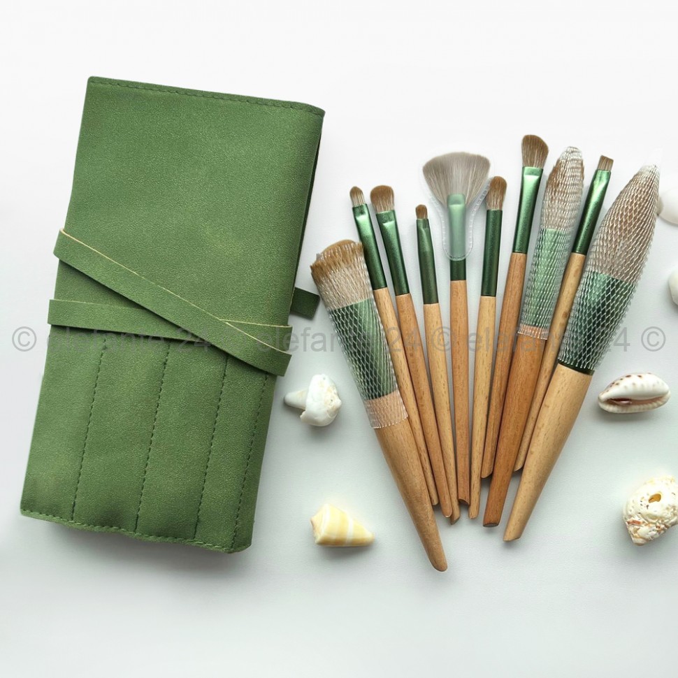 Набор кистей для макияжа Luxury Brush Set Green Suede 10 штук