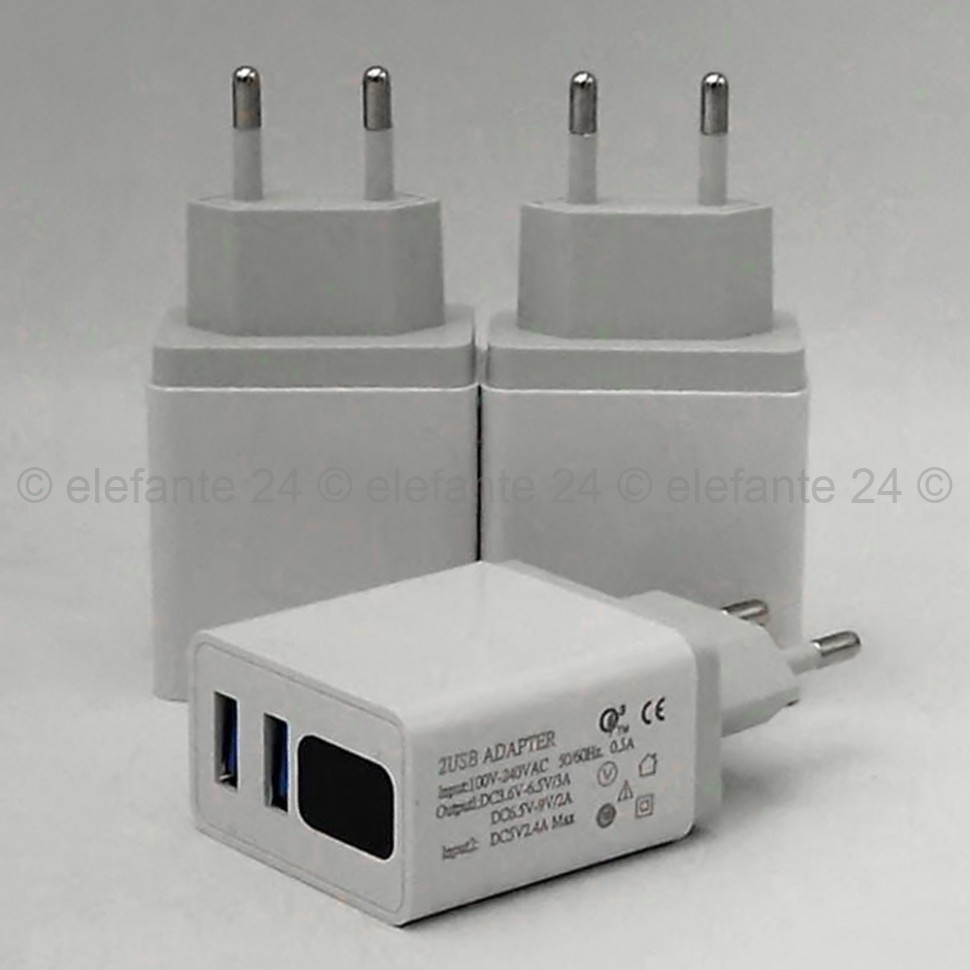 Сетевое зарядное устройство с дисплеем 2 USB Adapter WHITE (15)