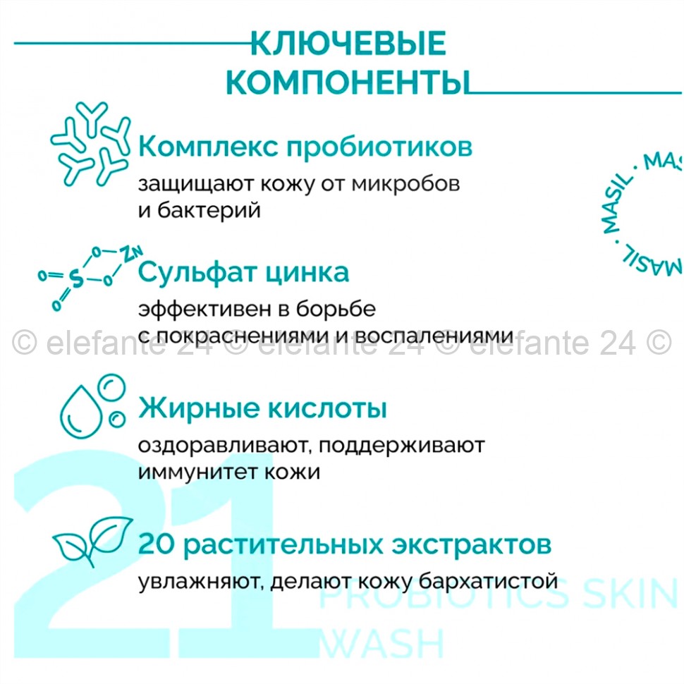 Очищающий гель для душа 2в1 Masil 21 Probiotics Skin Wash 500ml (13)